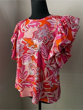 THML medium Floral Puff Sleeve blouse magenta orange floral